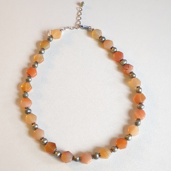 Handmade Jewelry - copy Agate Coral and Silver Bead Necklace